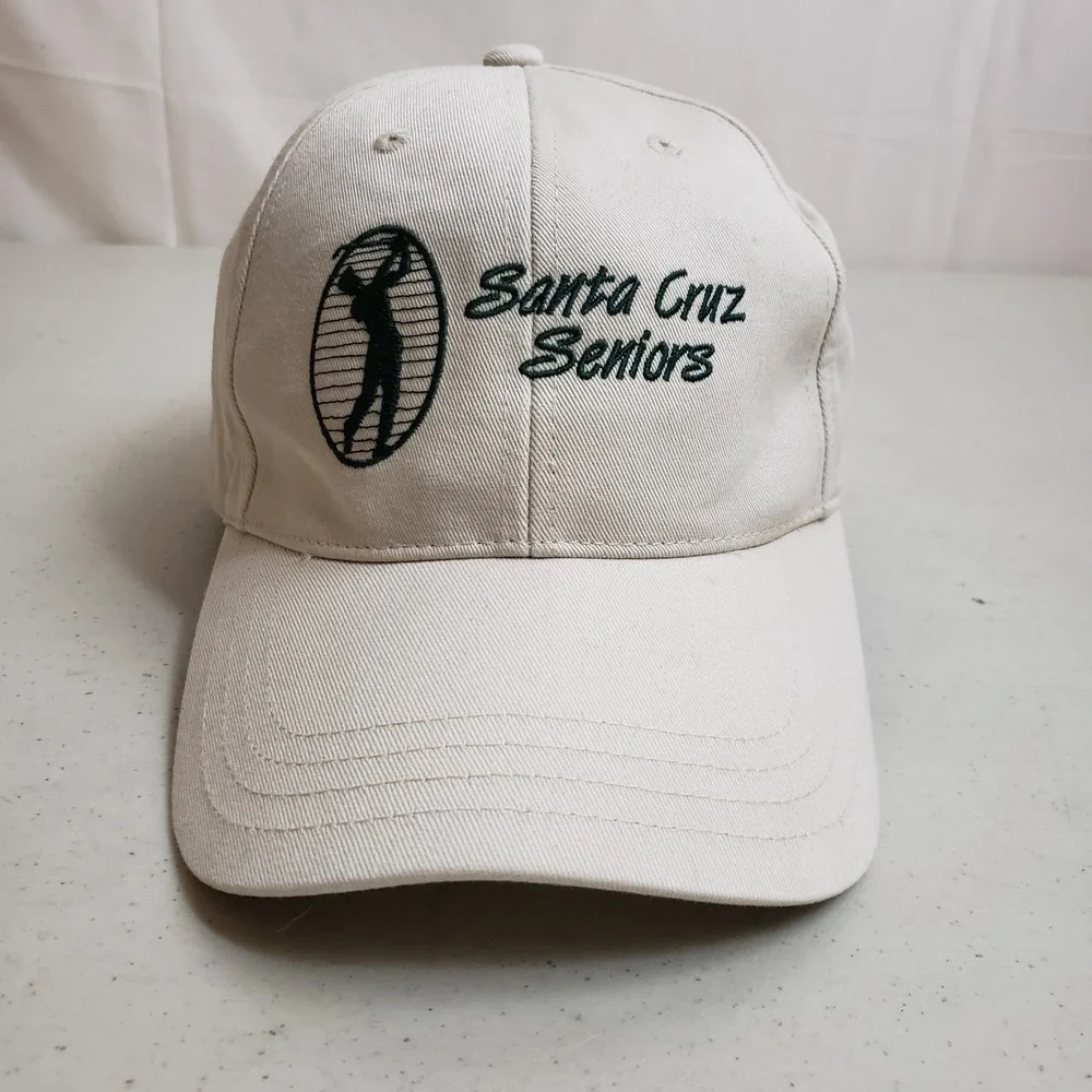 VINTAGE Santa Cruz Seniors Golf Hat Cap Mens Strap Back‎ Beige Golf Golfer *